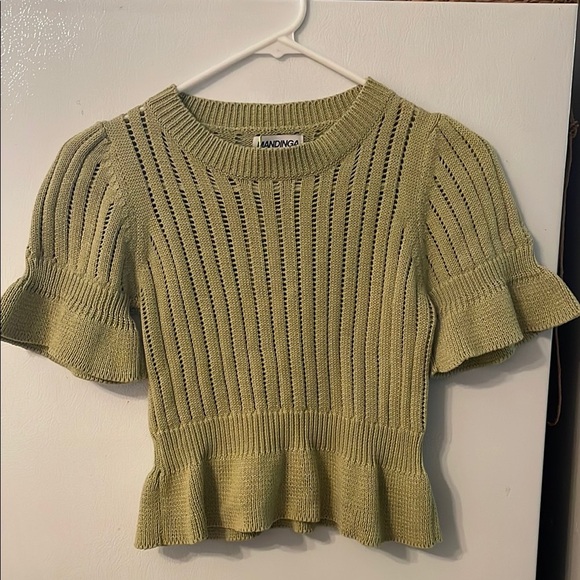 Lisa Says Gah Tops - Lisa Says Gah Mandinga Womens Green Peplum knit blouse small